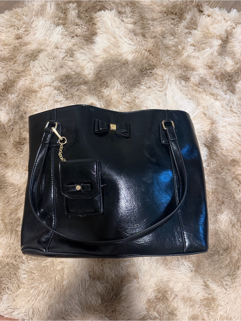 Anne Klein Black Bow-Accent Tote with Front Pocket